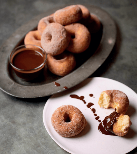 Doughnuts and hot chocolate sauce from Sabor