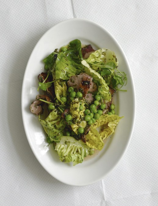 Grilled Lamb's Hearts, Peas and Mint - photo credit Jason Lowe